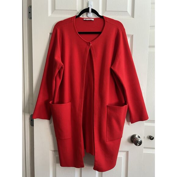 BETTY BARCLAY Bright Red Longline Big Pockets Knit Sweater Cardigan - Picture 8 of 10